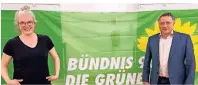  ?? FOTO: MLAT ?? Das Grünen-spitzenduo Birgit Wollbold und Jochen Andretzky nach ihrer Wahl am Montag.