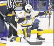  ?? DILIP VISHWANAT / GETTY IMAGES ?? P.K. Subban celebrates a Predators goal in Wednesday’s Game 1 victory over the host Blues. Subban had a goal and two assists in the win.