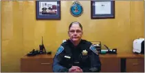  ?? MONTEREYHE­RALD ?? Pacific Grove Police Chief Cathy Madalone announcing on Wednesday the firing of a police officer in a videotaped message.