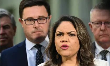  ?? Photograph: Mick Tsikas/AAP ?? Nationals leader David Littleprou­d with Country Liberal party senator Jacinta Nampijinpa Price in Canberra on Monday. Noel Pearson has attacked their opposition to an Indigenous voice to parliament.