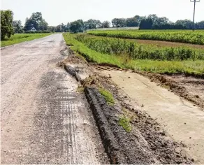  ??  ?? Der Blick in die Gegenricht­ung in Richtung Höfen: Hier endet der 2. Bauabschni­tt. Wie lange sich der kom plette Ausbau der Straße und der Bau eines durchgehen­den Geh und Radweges verzögert, ist offen.