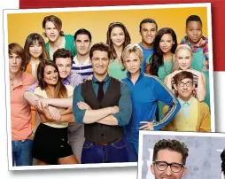  ??  ?? LEARNING TO RELAX: Matthew with the cast of Glee, left, and Renee