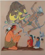  ??  ?? 7 6. Allan Houser with Comrade in Mourning, 1948. Courtesy Haskell Indian Nations University 7. Andy Tsihnahjin­nie (Navajo, 1916-2000), Navajo Storytelle­r. Courtesy Adobe Gallery, Santa Fe. 8. Maria Martinez (San Ildefonso, 1881-1980), Bowl with Avanyu. Courtesy Adobe Gallery, Santa Fe.9. Jimmy Kewanwytew­a(Hopi, 1889-1966), Three Katsinas. Courtesy Barry Walsh. Photo by Dan Vaillancou­rt. 10. Joe Herrera (Cochiti, 1923-2001), Eagle Dance.Courtesy Adobe Gallery, Santa Fe.