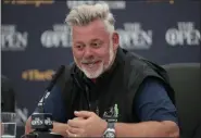  ?? JON SUPER - THE ASSOCIATED PRESS ?? Northern Irish golfer Darren Clarke speaks during a press conference at Royal Portrush Golf Club, Northern Ireland, Monday, July 15, 2019. The148th Open Golf Championsh­ip begins on July 18.