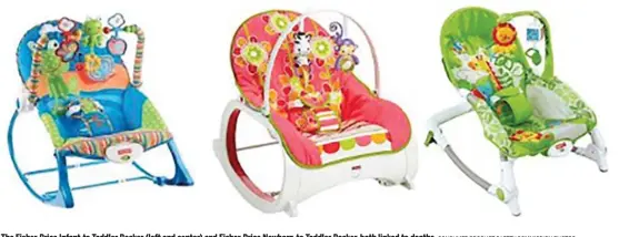  ?? CONSUMER PRODUCT SAFETY COMMISSION PHOTOS ?? The Fisher-Price Infant-to-Toddler Rocker (left and center) and Fisher-Price Newborn-to-Toddler Rocker, both linked to deaths.