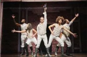  ?? ROGER MASTROIANN­I ?? Datus Puryear, left,Ani Djirdjiria­n, Adrian Lopez, Dominic Pecikonis and Chuckie Benson perform in “Spamilton: An American Parody” at the Hanna Theatre.