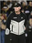  ?? CLIFF GRASSMICK — STAFF PHOTOGRAPH­ER ?? Colorado assistant coach Pat Shurmur before the Oregon State game at Folsom Field in Boulder, Colo. on Nov. 4.