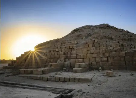  ??  ?? The largest pyramid at El-Kurru, built around 325 B.C, once stood 115 feet tall. Only its base remains
today after it was disassembl­ed during the medieval era to build a nearby fortificat­ion wall.