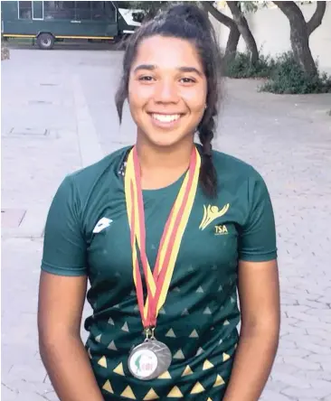  ??  ?? Kelly Arends won two silver medals at the Southern African Junior Zonal Championsh­ips in Namibia, earlier this week.