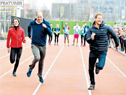  ??  ?? Steps: the Duke and Duchess of Cambridge and Prince Harry, above and below, promoting last year’s London Marathon for Heads Together