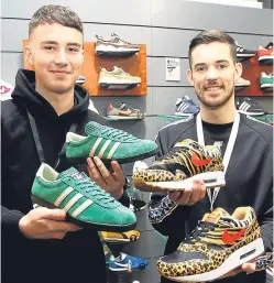  ?? Pictures: Dougie Nicolson. ?? Lloyd Morrison, left, with Adidas Dublin trainers, and Chris Brash, with Nike Air Atmos Safaris, in Size? in Dundee.