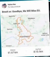  ??  ?? Nathan Rae and the GPS art of his 40 mile Brexit run