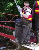  ?? PHOTOS: BARBARA EVRIPIDOU/CRT ?? Netting the fish to move them to another part of the canal.