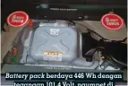  ??  ?? Battery pack berdaya 446 Wh dengan tegangan 101,4 Volt, ngumpet di bawah bagasi