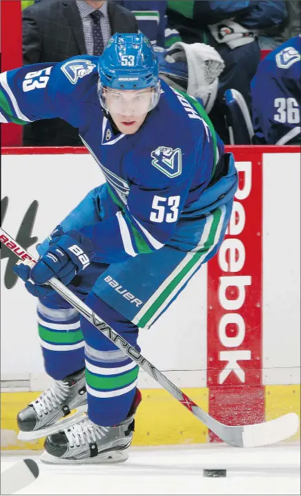  ?? — GETTY IMAGES ?? The Canucks’ Bo Horvat wears No. 53 on his jersey in tribute to Ian Jenkins, a friend and goaltender who died at age 15 in 2011. ‘It meant a great deal to me,’ Ian’s father Joel says.
