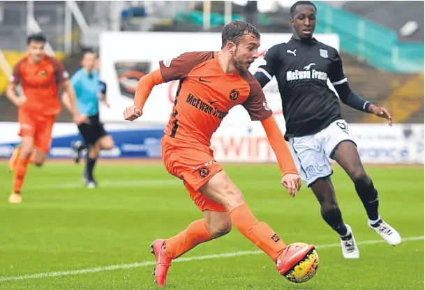  ?? All pictures: SNS. ?? Paul McMullan opens the scoring to give Dundee United the lead in the final minute of the first half.