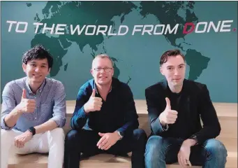  ??  ?? Shigemi-San, CEO RoboDone Global, Trevor Murphy, Alberto Moreno, Business Developmen­t Manager RoboDone Global.