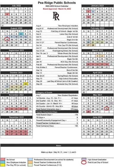  ?? Courtesy of Pea Ridge School District ?? The first day of school for students is planned for Monday, Aug. 15, for the fall semester of 2022. The calendar was approved in March by the Pea Ridge School Board.