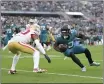  ?? PHELAN M. EBENHACK — THE ASSOCIATED PRESS ?? Jacksonvil­le Jaguars wide receiver Christian Kirk (13) catches a pass in front of San Francisco 49ers cornerback Ambry Thomas (20) during the second half last Sunday, Nov. 12, in Jacksonvil­le, Fla.