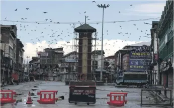 ?? EPA ?? The centre of Srinagar, the largest city in Indian-controlled Kashmir, lies deserted due to a security clampdown by New Delhi after India ended the region’s autonomous status