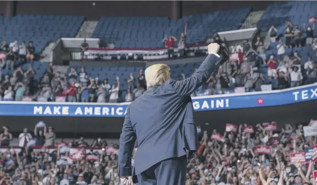  ??  ?? 0 After a three-month break from rallies US President Donald Trump returned for an event in Tulsa, Oklahoma, where crowds were lighter than expected