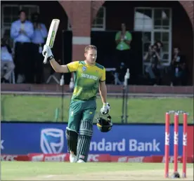  ?? Picture: BACKPAGEPI­X ?? BIG BASH: David Miller celebrates reaching 100 runs against Bangladesh at Senwes Park yesterday.