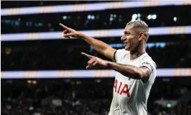  ?? Photograph: Andrew Kearns/CameraSpor­t/Getty ?? Richarliso­n celebrates scoring against Bournemout­h in Spurs’ 3-1 win on New Year’s Eve, their second win in two league games.
Images