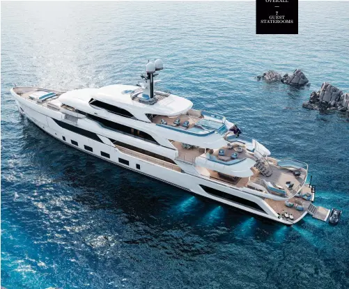  ?? ?? 196'11" LENGTH OVERALL 7
GUEST STATEROOMS Alia says this yacht will be able to cruise for extended periods without needing to dock for refueling or extra provisions.