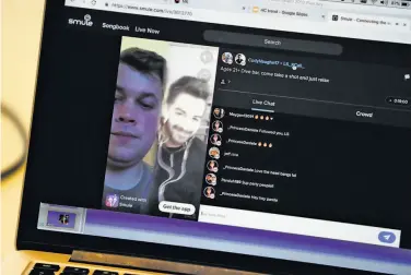  ?? Photos by Scott Strazzante / The Chronicle ?? At Smule company headquarte­rs in San Francisco, the Smule app shows users creating a duet live.