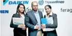  ??  ?? Pavithra Abeynayake, Director Business Developmen­t of Scan Engineerin­g flanked by the two new Brand Managers