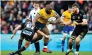  ??  ?? Bath’s Beno Obano in action against Exeter. Not all fans want rugby to return. One Bath season-ticket holder wrote: ‘I do not understand why restarting or finishing the season is even being discussed.’ Photograph: Patrick Khachfe/JMP/Shuttersto­ck