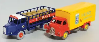  ??  ?? ▼ A Ruby Toys Dennis Brewery Dray and an original Dinky Toys release for comparison.