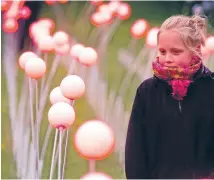  ??  ?? Hannah Priest, 11, from Brooklyn is bathed in the glow of the lights before vandals destroyed the installati­on.