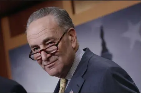  ?? J. SCOTT APPLEWHITE — THE ASSOCIATED PRESS FILE ?? Senate Minority Leader Charles Schumer of New York takes a question during a news conference on Capitol Hill in Washington earlier this month.