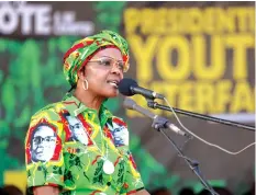  ??  ?? First Lady Amai Grace Mugabe addresses party supporters in Bindura yesterday.