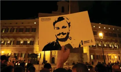  ?? Photograph: Alessandro Bianchi/
Reuters ?? Commemorat­ion of Giulio Regeni in January 2017, who was found dead on a Cairo highway the year before.