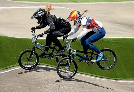  ?? GETTY IMAGES ?? Rebecca Petch, left, in action during the BMX at the Tokyo Olympics.