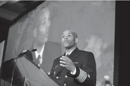  ?? KARL MERTON FERRON/BALTIMORE SUN ?? Maryland native Surgeon General Jerome M. Adams speaks to the Society For Research on Nicotine and Tobacco at the Baltimore Hilton.