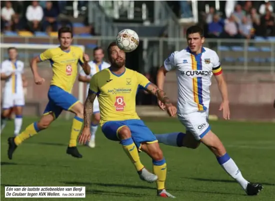  ?? Foto DICK DEMEY ?? Eén van de laatste actiebeeld­en van Benji De Ceulaer tegen KVK Wellen.