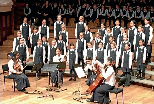  ?? MARY FITZGERALD / FAIRFAX NZ ?? St Cuthbert’s College’s Junior Black Watch Singers performing during the Kids Sing Choir Festival.