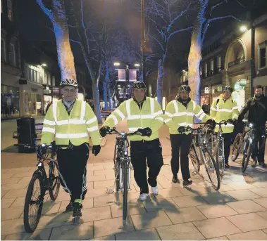  ??  ?? Cereste with Cllr Graham Casey and the team of PCC riders.