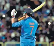  ?? AP ?? Mahendra Singh Dhoni at the crease in Ranchi — the town he made famous — during an ODI against Australia on March 8 last year.