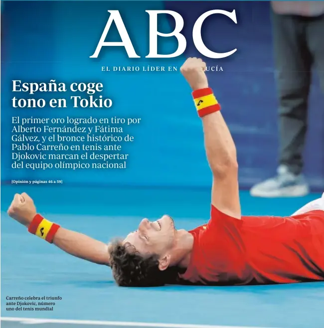  ??  ?? Carreño celebra el triunfo ante Djokovic, número uno del tenis mundial