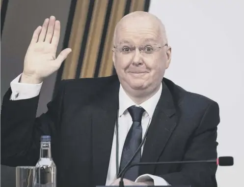  ??  ?? 0 SNP Chief Executive Peter Murrell is sworn in before giving evidence to the Scottish Parliament committee at Holyrood