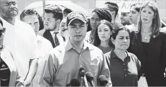  ?? CEDAR ATTANASIO THE ASSOCIATED PRESS ?? Rep. Joaquin Castro speaks alongside members of the Hispanic Caucus in Clint, Texas, on Monday.