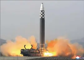  ?? Korean Central News Agency ?? A PHOTO distribute­d by the North Korean government shows what it says was a test launch of the Hwasong-17 interconti­nental ballistic missile on March 24.