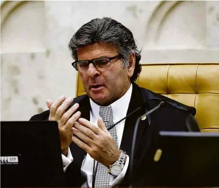  ?? Rosinei Coutinho/SCO/Divulgação STF ?? O presidente do Supremo, Luiz Fux, durante sessão por videoconfe­rência no STF