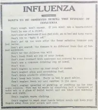  ?? THE ST. CATHARINES MUSEUM SPECIAL TO TORSTAR ?? An advertisem­ent in The St. Catharines Standard on Oct. 12, 1918 provided tips on how to avoid getting the Spanish Influenza.