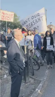  ?? ?? MP Nick Gibb speaking to protestors at Michael Gove’s Bognor Regis visit