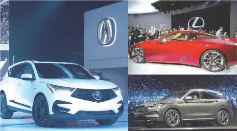  ??  ?? (Clockwise from left) The Acura RDX, Lexus LC 500 and Infiniti QX50 sport utility vehicle. — Bloomberg photos